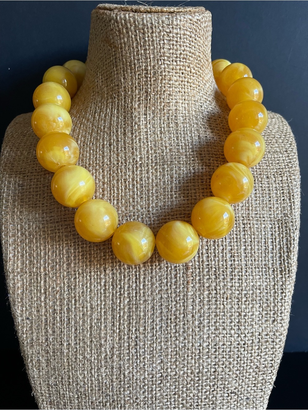Large Egg yolk faux amber Bead  Necklace.